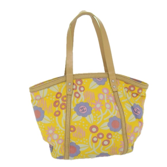 CHANEL Tote Bag Canvas Yellow CC Auth bs10328 - Picture 1 of 16